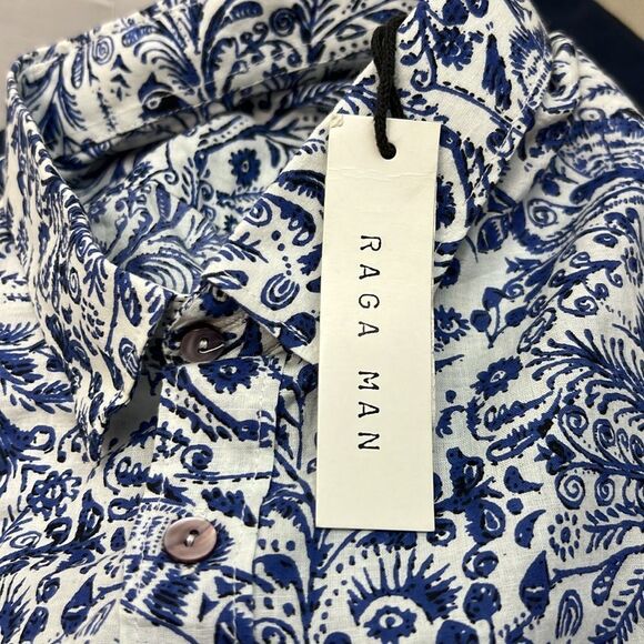 RAGA Man Blue and White Floral long sleeve button up shirt NWT size Medium - Picture 12 of 13
